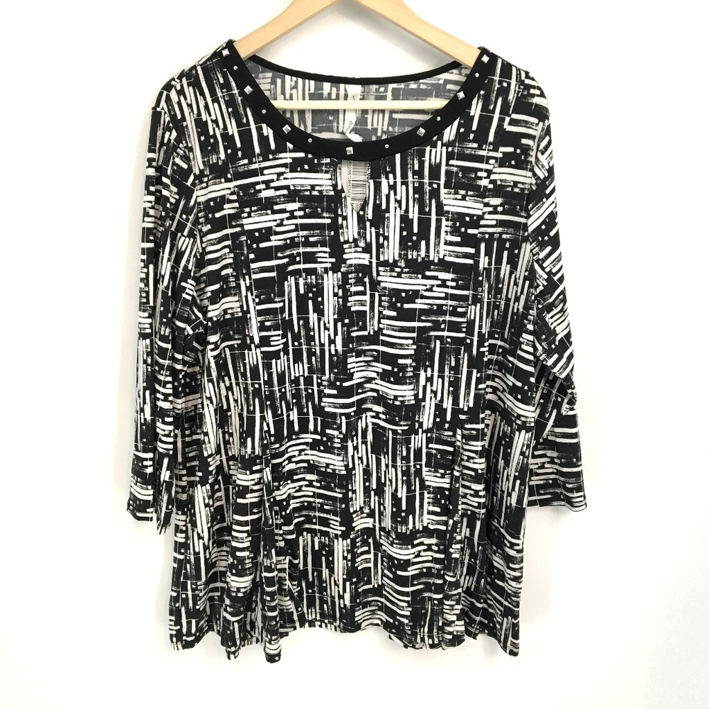 Ny Collection Scoop Neck Embellished Neck Line Top - Picture 1 of 7